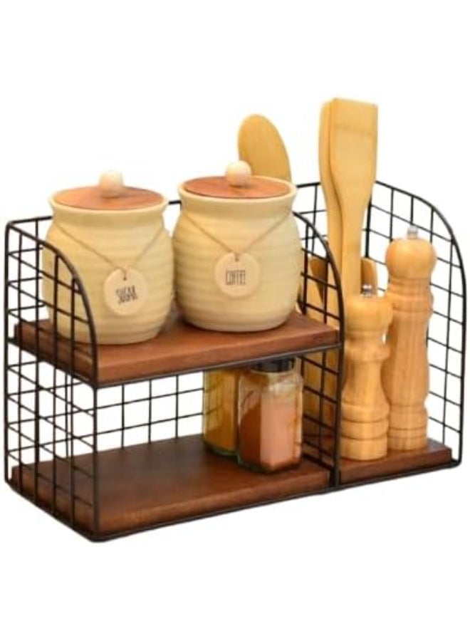 Coffee and beverage corner stand, metal, sturdy wooden shelves, decorative piece for kitchen organization (bk) - Image 4